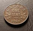 1924 Canada 1 Cent (D11) King George V Canadian Penny Copper Coin Small Cent
