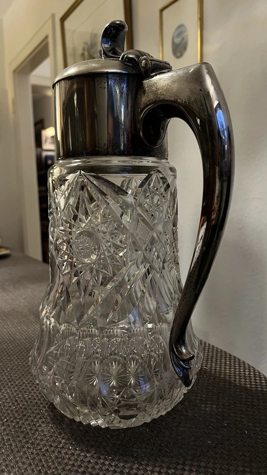 Jugendstil Claret Jug –Handgeschliffenes Bleikristall versilberte Montur um 1900 - Bild 2 von 4