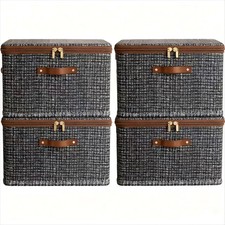 4 Pack Grey Fabric Storage Bins with Lids Stackable Closet Organizer Baskets