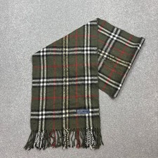 Écharpe Burberry London 62 x 12 pouces verte à carreaux Nova 100 % laine...