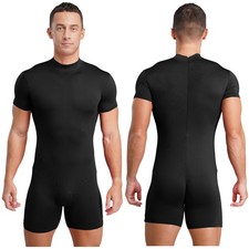 Mens Short Sleeve Bodysuit Jumpsuit Workout One Piece Rompers Workout Bottom