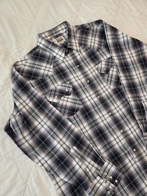 Ely Plains Western Shirt Mens 2XL Gray Plaid Long Sleeve Pearl Snap Big Man