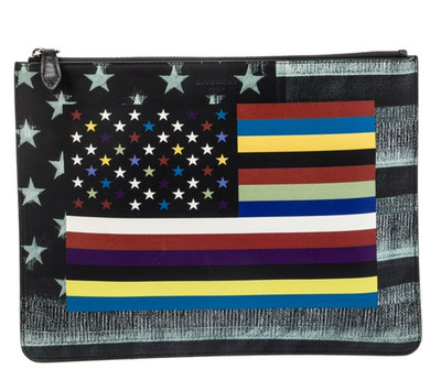 $776  GIVENCHY Large Leather Monotone + Color Flag Pouch  (11.75'' x 8.75'') NEW