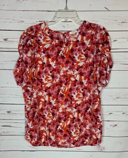Pleione Anthropologie Women's XL Extra Large Floral Short Sleeve Cute Top Blouse