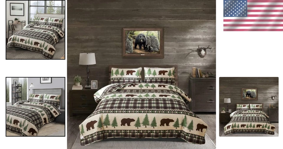 Elegant Rustic King Quilt Set: Plush Plaid Design with Pillow Shams Included - Image 2 of 4