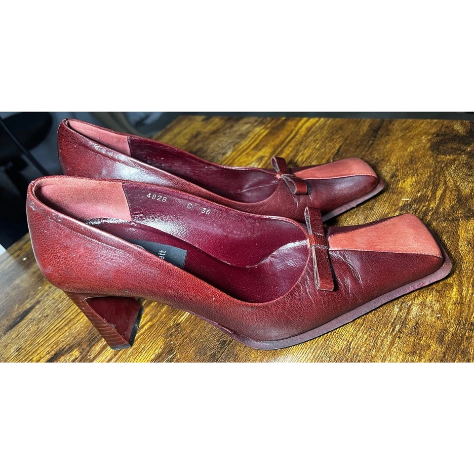 Vintage TT Bagatt tacchi in pelle italiana EU 36 US 6 suole in pelle bordeaux fiocchi - Immagine 3 di 4