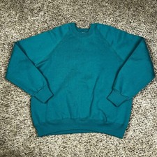 NEW Vintage 90s Raglan Crewneck Blank Sweatshirt Adult Large Teal Made USA 50/50