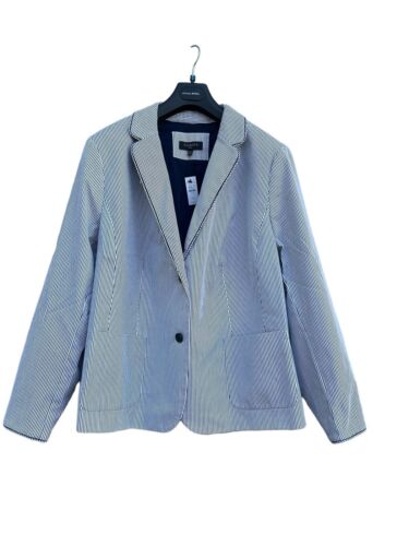 TALBOTS Aberdeen Blazer Sz 22W Piped White Navy Stripes Nautical Jacket Preppy - Picture 2 of 23