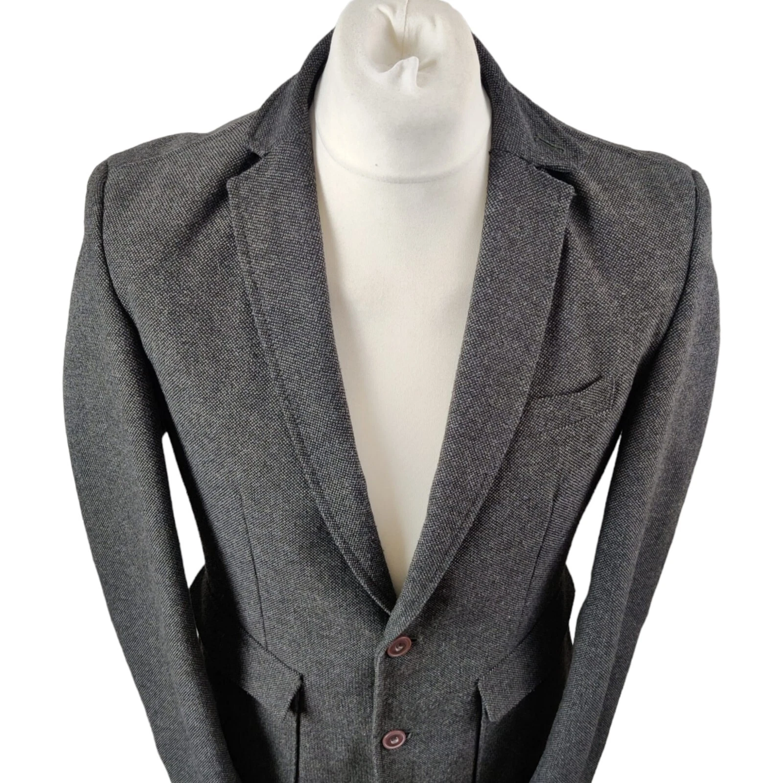French Connection Mens Tweed Blazer Jacket Grey Size 40 Wool Blend Wooden Button