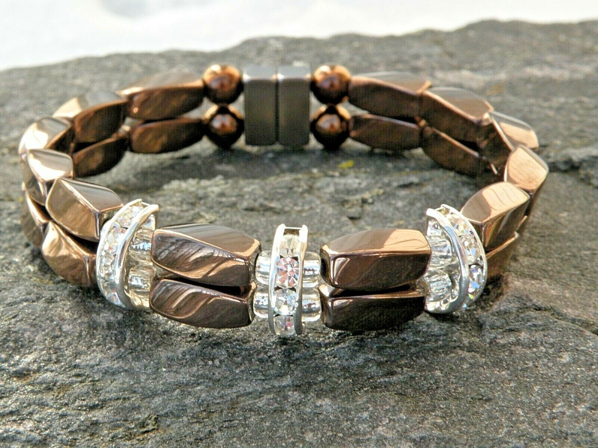 Copper MAGNETIC Hematite RHINESTONE Bracelet Anklet row Pain Relief