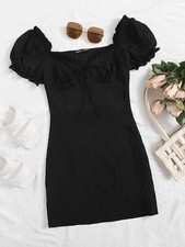 New SHEIN Frill Trim Tie Front Crinkle Dress Size S