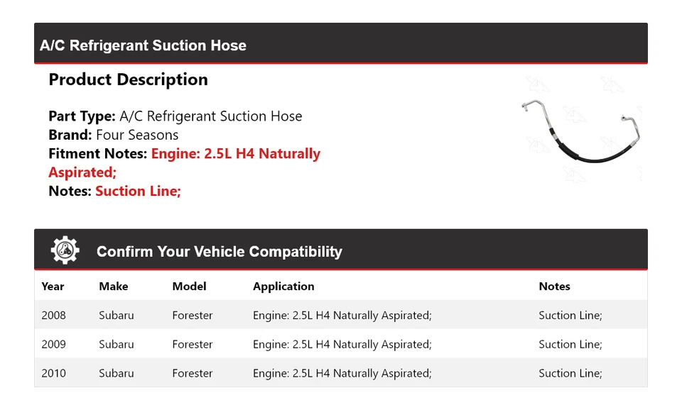 Manguera de succión de refrigerante aire acondicionado Subaru Forester 2008-2010 4 estaciones 2009 Foto 2 de 4