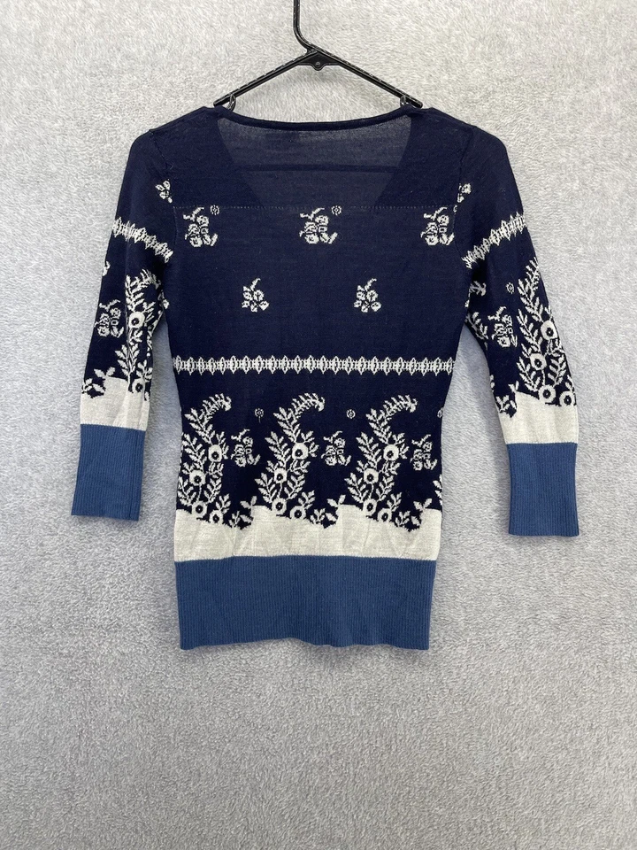 Cárdigan para mujer Peppe Peluso con botones delanteros azul mezcla de lana floral talla pequeña Foto 2 de 4