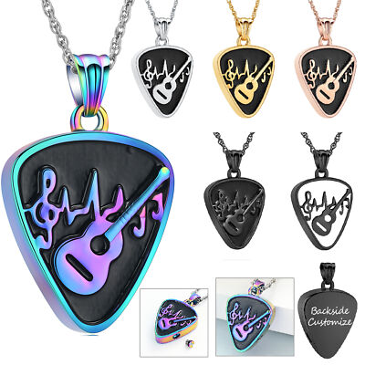Stainless Steel Guitar Plectrum Urn Pendant Memory Necklace for Cremation Ashes