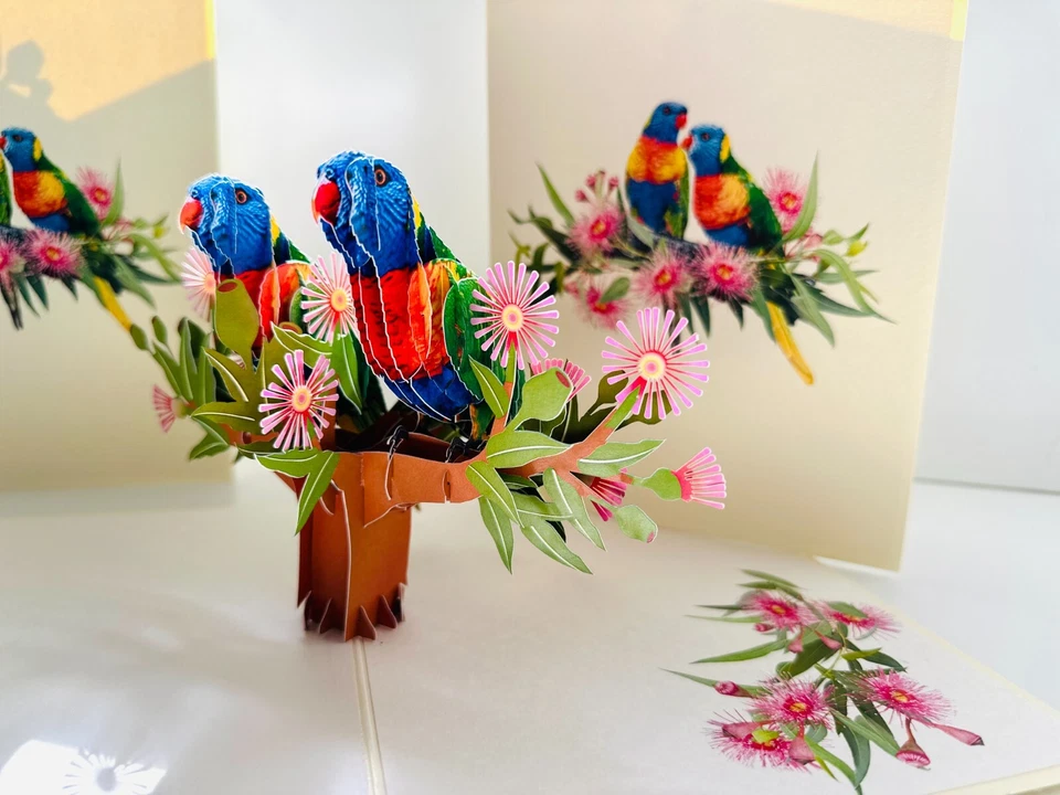 Origami Pop Cards Rainbow Lorikeet Parrot Bird Happy Father's Day 3D Pop Up Card - Image 3 of 4