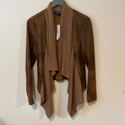 Context Women's Sweater Jacket Open Fron Shawl Drape Distressed Natural Small