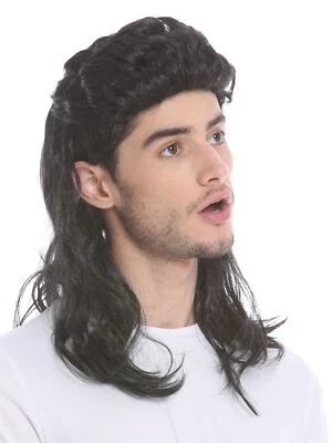 Perücke Damen Herren Karneval Vokuhila lang schwarz toupiert 80er Jahre Proll