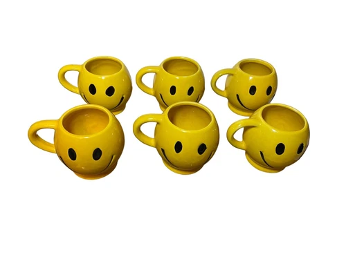6 Vintage 1970s McCoy "Have a nice day!" Smiley Face Mugs