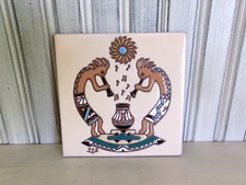 Vintage 1995 Earthtones Tile Kokopelli Hohokam Flute Players Native American TSO
