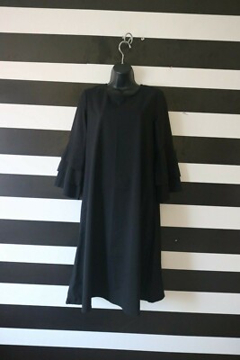 She Is Wearing Debby Women's Long Dress Crew Neck Ruffle Sleeve Black Size 2 