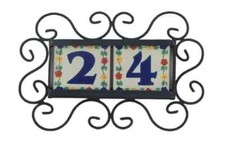 2 Mexican Flower  HOUSE NUMBER Tiles & Horizontal  Iron Frame