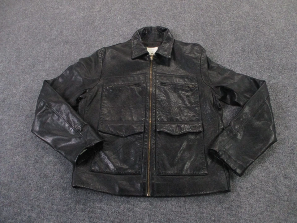 Chaqueta de Cuero Billy Reid Para Hombres XL Negra Motociclista Trabajo Pesado Camionero Hecha en EE. UU. Forrada Foto 2 de 4