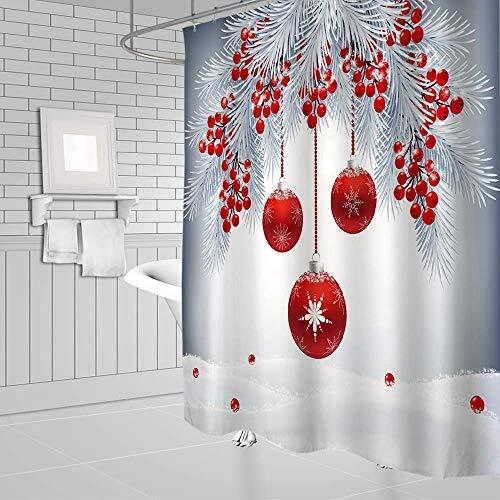 Red Christmas Ball Shower Curtain Merry Christmas Snowfield Winter