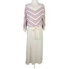 Vintage 70s Just Mort Cream Striped Knit Sweater Midi Dress M