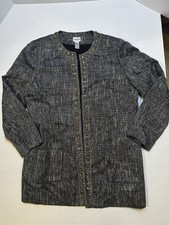 Chico s Embellished Tweed Jacket Gold Gem Trim Size 3
