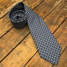 Hermes Neck Tie Men's Silk Geometric Printed Classic Blue Made in France