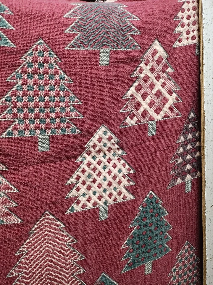 Tapiz de Navidad a Cuadros Árboles de Navidad Reversible Borlas Rosa Rojo 48x62" Limpio Foto 4 de 4