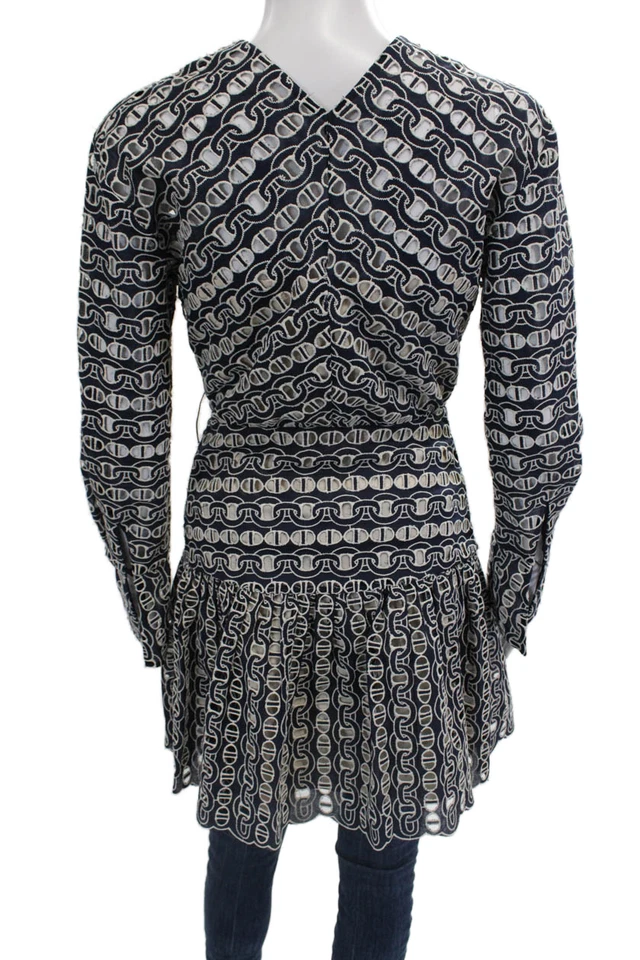 Chaqueta Sandro Mujer Calce y Acampanada Azul Oscuro Manga Larga Cuello en V Geométrica Talla 40 Foto 3 de 4