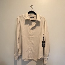 Vince Camuto Men's Regular Fit Solid Beige Dress Shirt L Long Sleeve Stretch