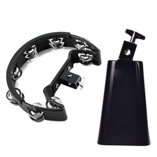 Tambourine and 7 Inch Cowbell Kit, Drum Set Tambourine with Mounting Eye Bolt...