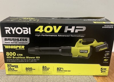 RYOBI 40V HP Brushless Whisper Leaf Blower w/ 8.0 Ah Battery, 180 MPH, 800 CFM