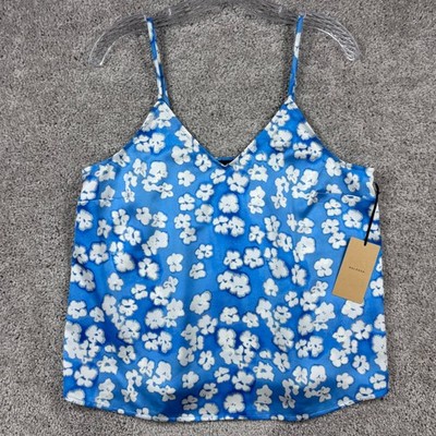 Halogen Womens Blue White Floral V-Neck Camisole Tank Top NWT Size Medium