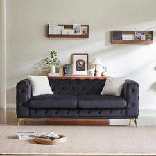 83" Luxury Oversized Velvet Chesterfield Sofa with 2 Pillows, Mid-Century Style 