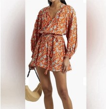 Alice & Olivia Orange Lilian Floral Linen Blend Belted Mini Dress Size 2