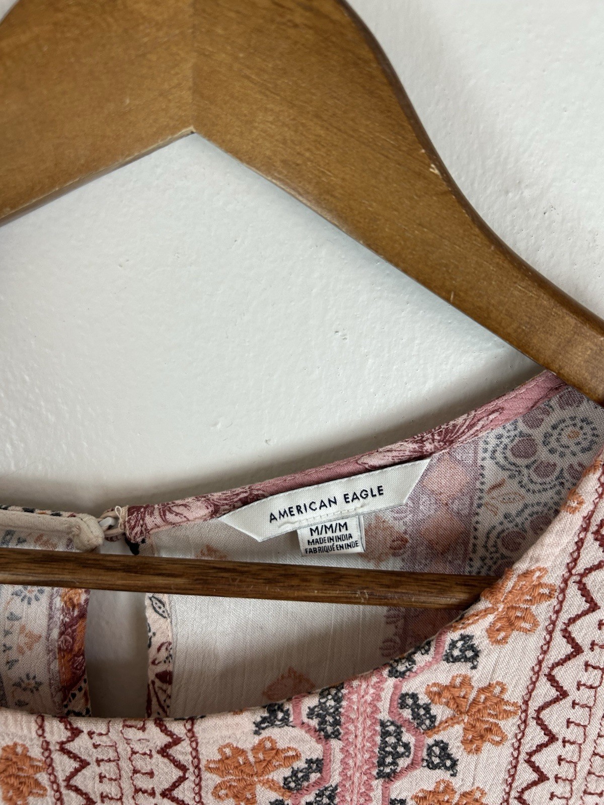 American Eagle Pink Patchwork Peasant Top Boho Em… - image 2