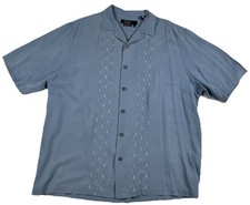 Nat Nast Short Sleeve Button Up Shirt Mens XL American Fit Blue Silk Bowling