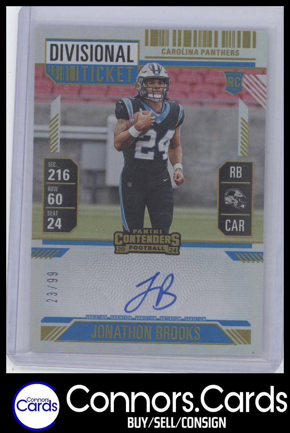Jonathon Brooks Rookie Auto 2024 Panini Contenders #114 Divisional Ticket /99
