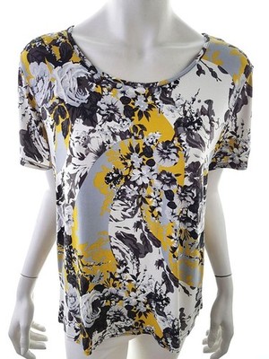 JUST ELEGANCE Damen Bluse Gr. 46 Grau Viskose Kurzer Ärmel Runder Ausschnitt