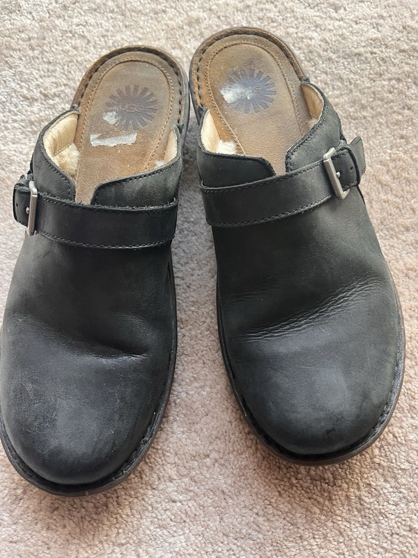 Women's Uggs Black Leather Mules Size 10