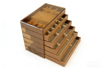 Wooden Jewelry Box Organizers and Storage for Girls Women 6 Drawers Multi-Lay...