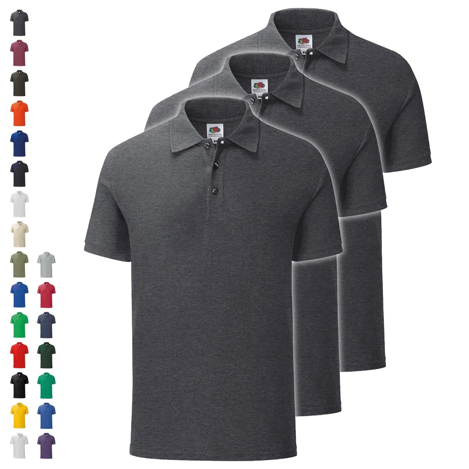 3er Pack Fruit of the Loom Iconic Polo Unisex Poloshirt Mehrpack Set 3 Stück NEU - Bild 1 von 1