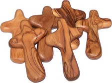 6 Large Handheld Olive Wood Holding Comfort Crosses with Bags/certificates-Used