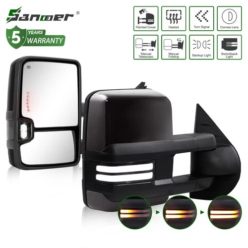 Painted Black Power Heated Tow Mirrors for 2007-2014 Chevy Silverado 3500 HD LT