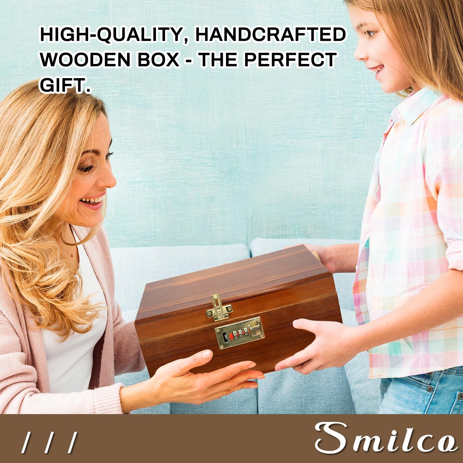 Smilco Wooden Storage Box with Hinged Lid Acacia Wood Hand-Crafted Wooden Box...