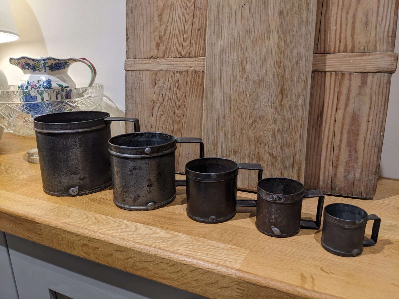 Antique French Measuring Cups With The Lead Seal On Bottom. Farmhouse Cottage