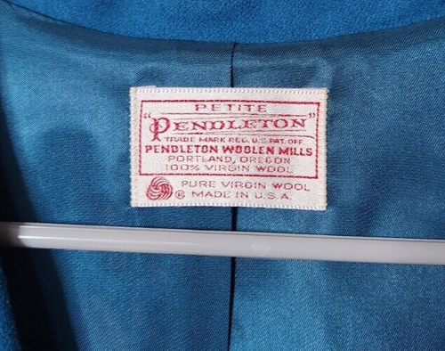 VTG Pendleton Womens Petite 16 Blazer One Button Jacket 100% Wool Solid Teal - Picture 5 of 5